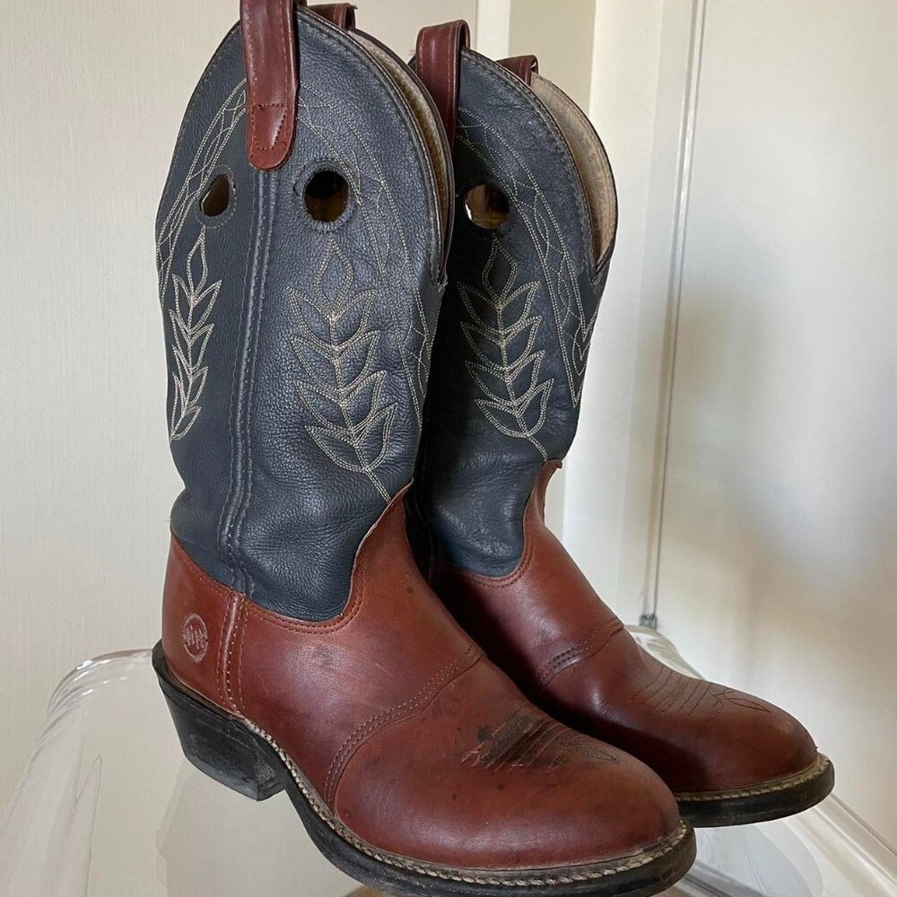 Vintage Brown and Navy Leather Cowboy Boots | Size 7.5